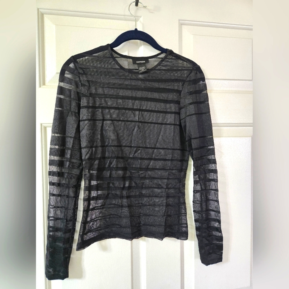 Express Black Sheer Striped Top XS